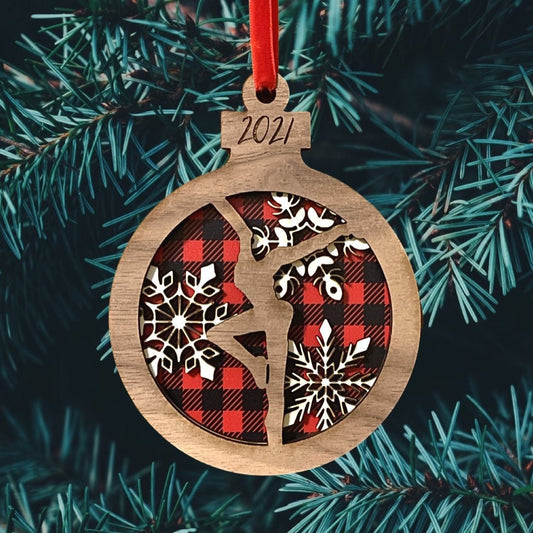 Triple Layer Buffalo Plaid Walnut Snowflake Ornament