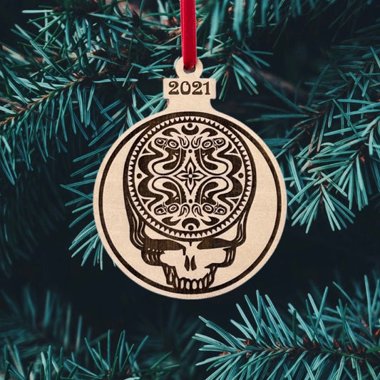 Wood Cut Stealie Dose engraved Ornament