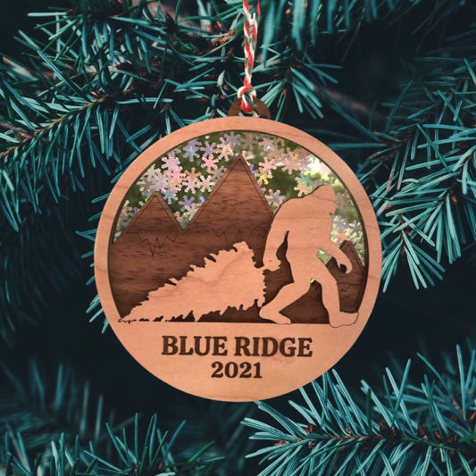 Triple Layer Maple Walnut Acrylic Snowflake Bigfoot Ornament