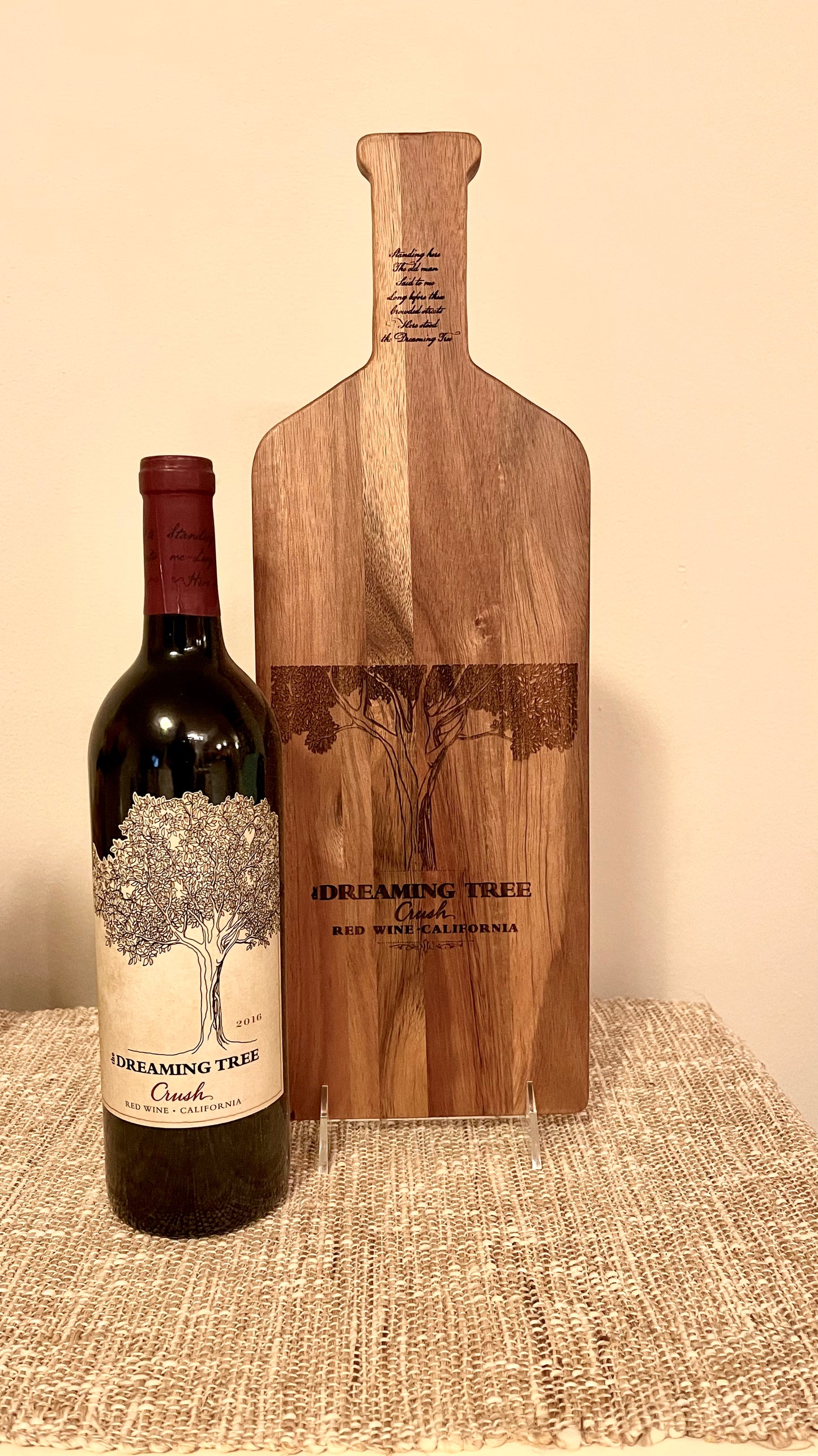Dreaming Tree Wine Bottle laser engraved charcuterie cheese board