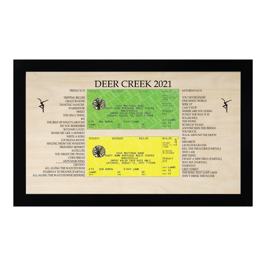 Two Night Run Concert Setlist With Ticket Stub Framed Wood Sign
